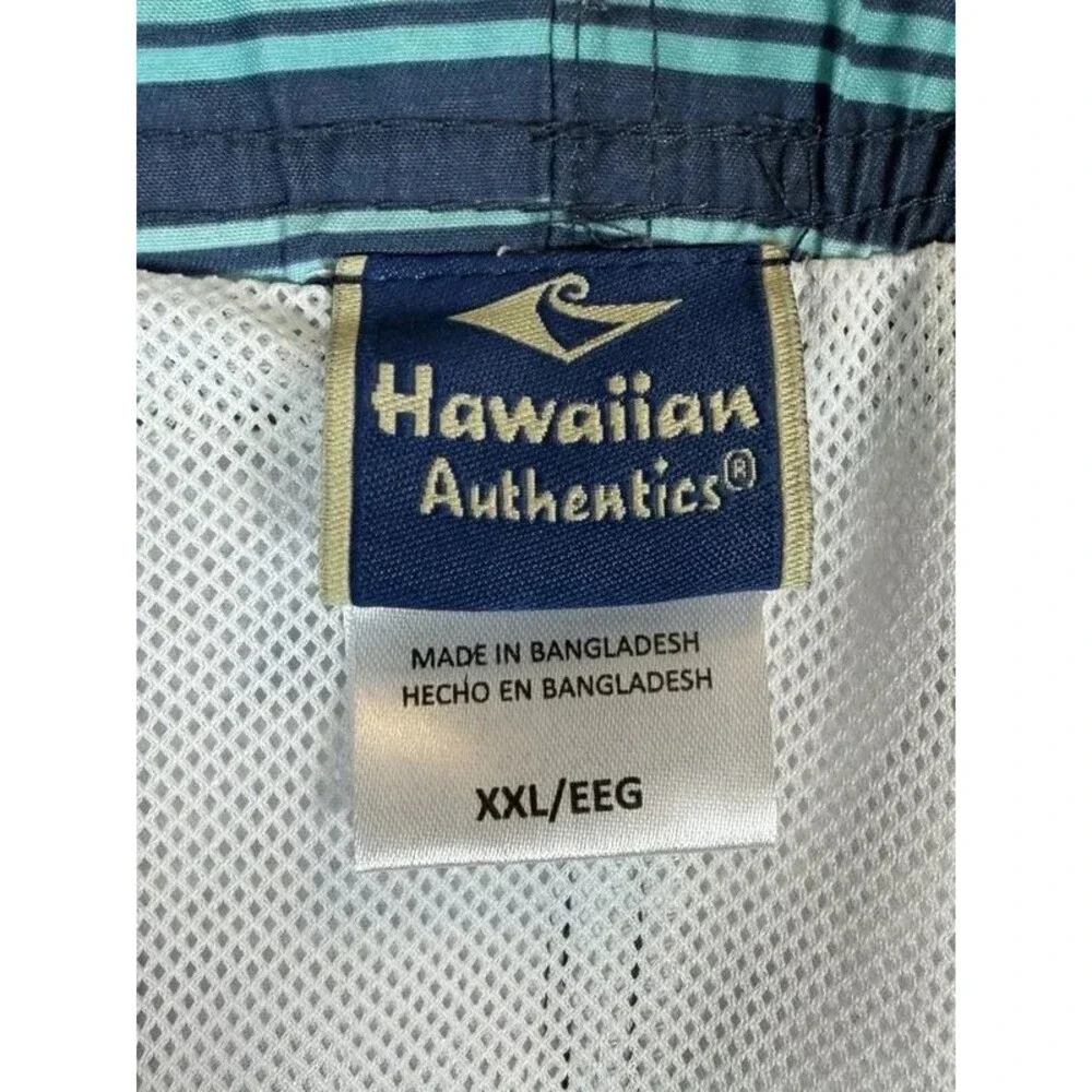 Hawaiian Authentics UPF50 Classic Swim Trunks Lined Blue Stripe Men’s XXL NWT
